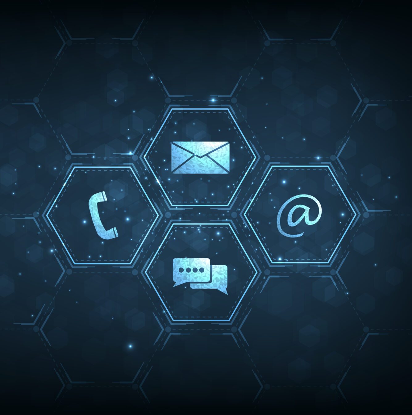 Contact us or the Customer support hotline connect concept. call center service provider, advice to customer help, and support services are digital on dark blue background.